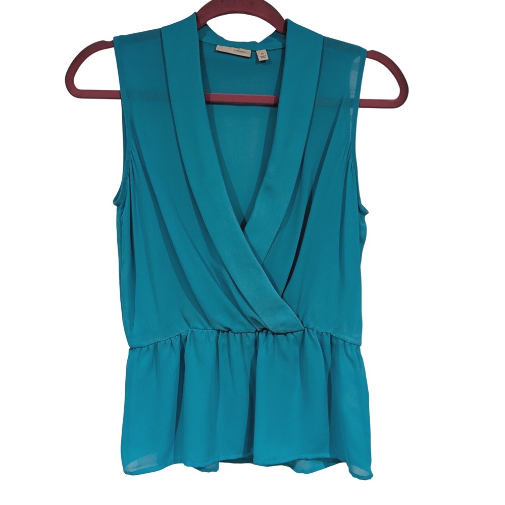 Halogen Teal Sleeveless Blouse XS Surplice Peplum Career Office Work Top‎ Chic